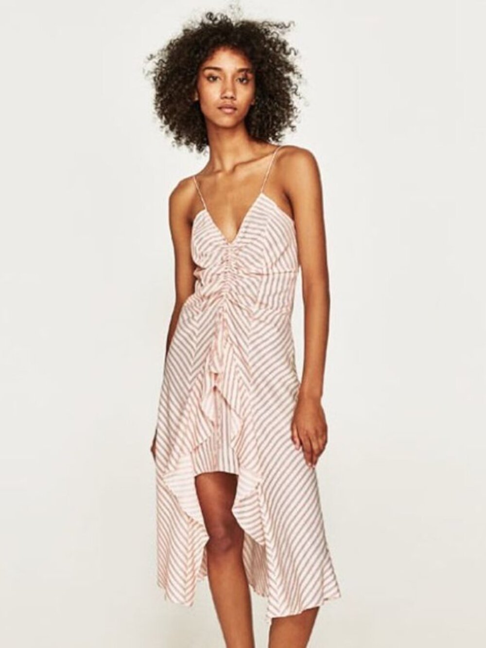 Zara Ruched Striped Asymmetrical Dress